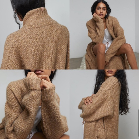 Lunya Chunky Wool belted Knit Cardigan Sweater Long Robe Delicate Tan Ginger M - Picture 2 of 10